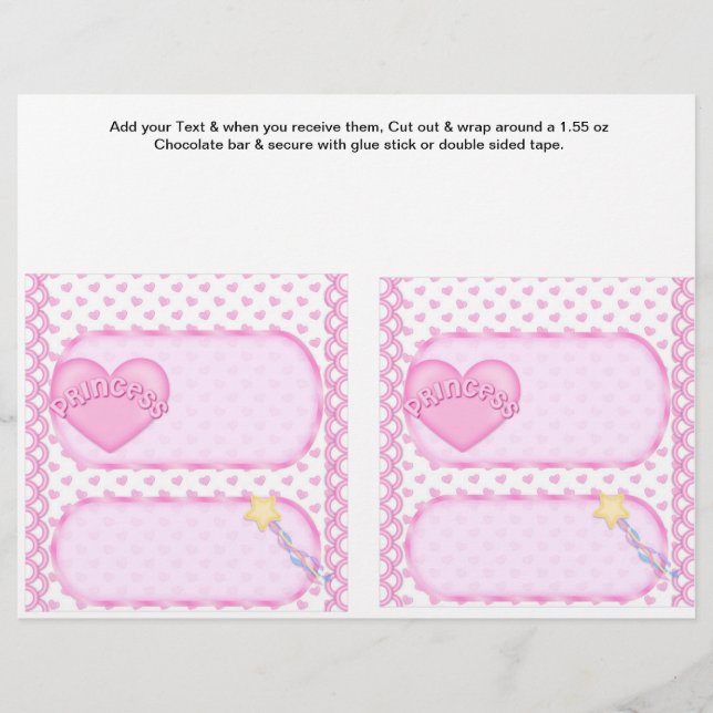 2 Princess Birthday Custom Candy Bar Wrappers (Front)