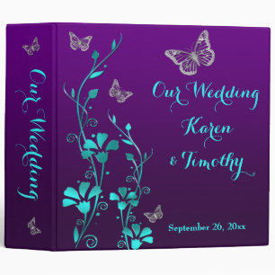 2" Purple, Teal Floral, Butterfly Wedding Binder