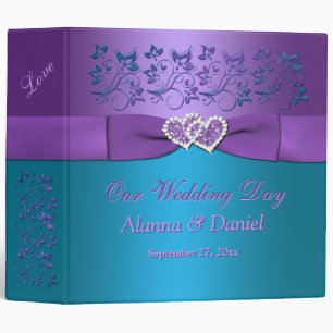 2" Purple, Teal Floral, Hearts Wedding BINDER