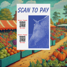 2 QR Codes Business Scan to Pay Blue Horse White