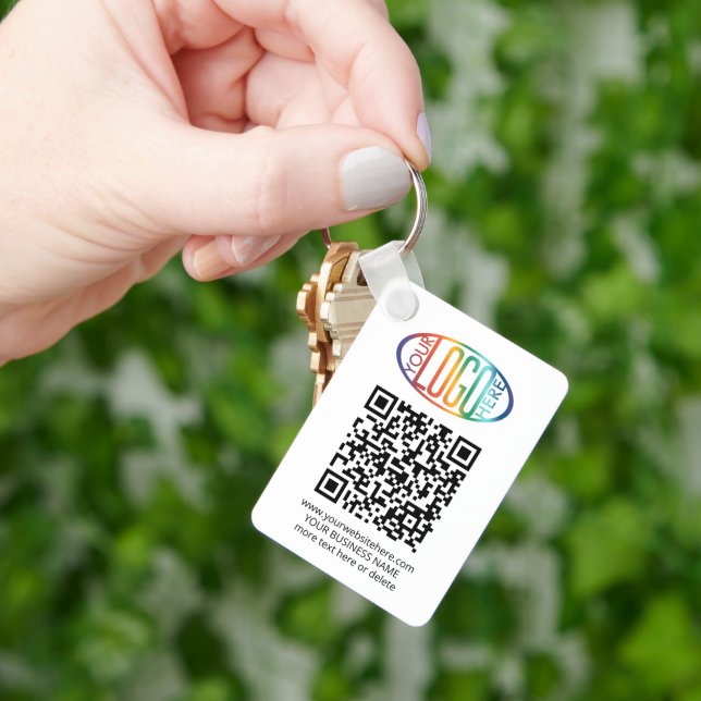 2 QR Codes Generator & Company Logo Promotional Keychain (Hand)