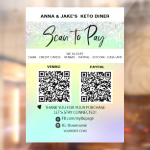 *~* 2 QR PAYMENT - Scan to Pay Rainbow Window Clin Window Cling