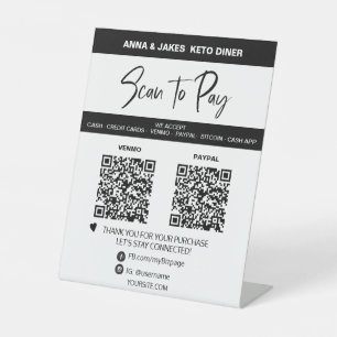 *~* 2 QR PAYMENT - Tabletop SIMPLE Table Tent Pedestal Sign