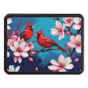 2 Red Cardinals on Cherry Blossom Branches Trailer Hitch Cover