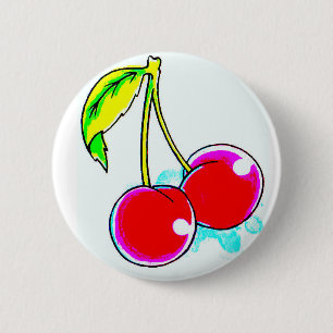 2 red cherries inch round button