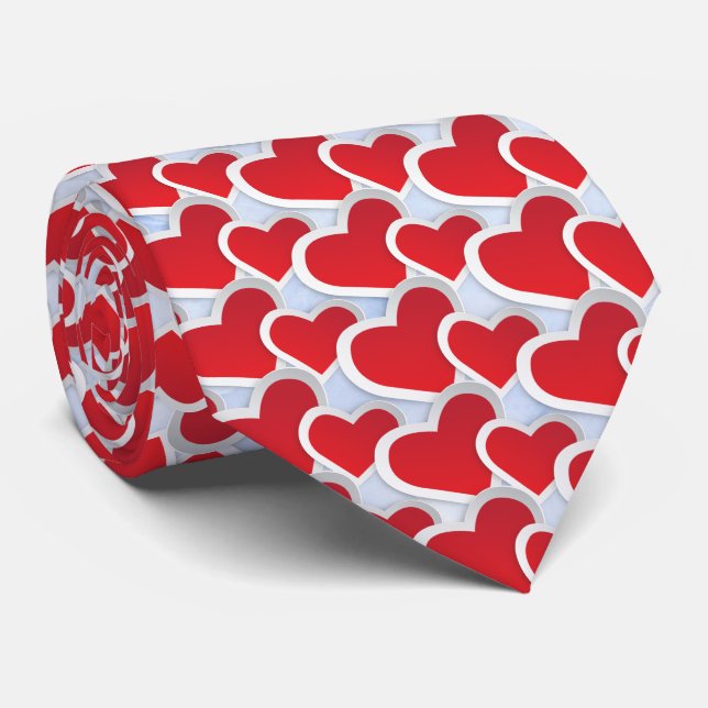 2 Red Hearts on Icy Blue Marble Texture Tie (Rolled)