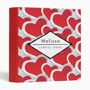 2 Red Hearts Repeating Pattern Cardiac Nurse Binder