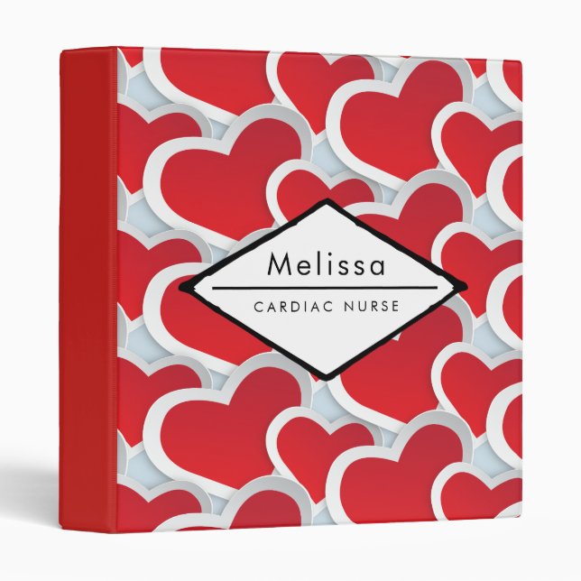 2 Red Hearts Repeating Pattern Cardiac Nurse Binder (Front/Spine)