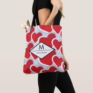 2 Red Hearts Repeating Pattern Cute Custom Tote Bag