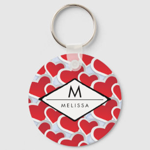 2 Red Hearts Repeating Pattern Cute Keychain