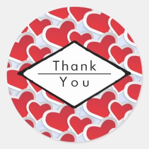 2 Red Hearts Repeating Pattern Cute Thank You Classic Round Sticker