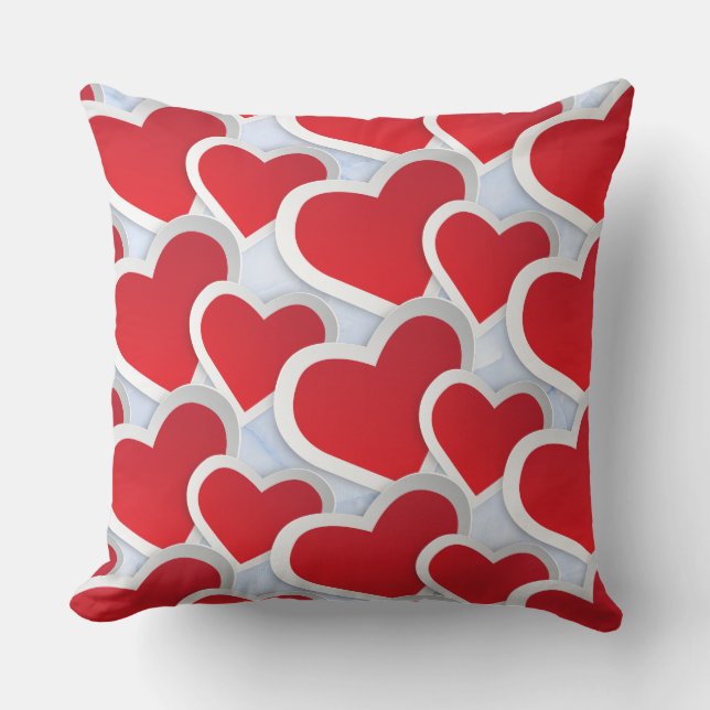 2 Red Hearts Repeating Pattern Cute Throw Pillow (Front)