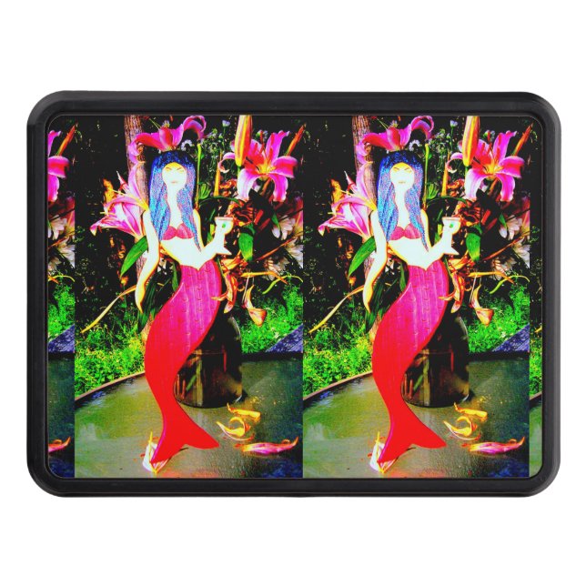 2 red mermaids partying trailer hitch cover (Front)