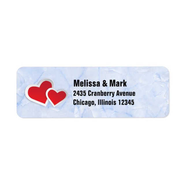 2 Red Paper Hearts on Light Blue Marble (Front)