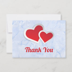 2 Red Paper Hearts with White Border Thank You Card