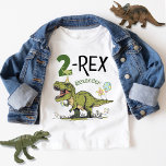 2-Rex Cute Dinosaur Theme 2nd Birthday Party Name  Baby T-Shirt<br><div class="desc">This super cute 2-Rex Dino toddler t-shirt, with personalized birthday boy / girl's name, is the perfect tee to have your little one wear at their awesome Jurassic dinosaur theme 2nd birthday party - super cute photo keepsake moment! Design features a roaring t-rex dinosaur cartoon wearing a funny birthday hat,...</div>