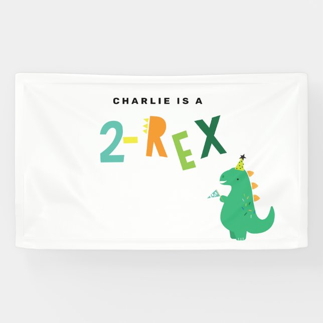 2-REX Dinosaur party Bannière pour le 2e anniversa (Horizontal)