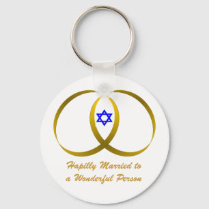 2 rings & STAR of DAVID, Hapilly Married Keychain