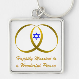 2 rings & STAR of DAVID, Happily Married toa Wo... Keychain