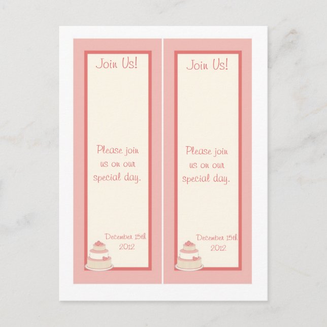 2 Rose/Creme Wedding Cake Save the Date Bookmarks Announcement Postcard (Front)