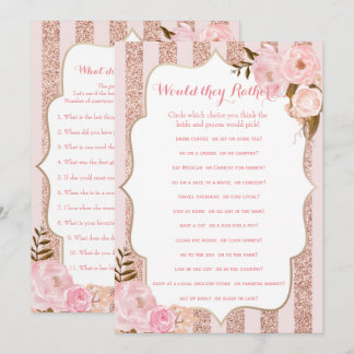 2 Rose Gold and Pink Bridal Shower Games Invitation