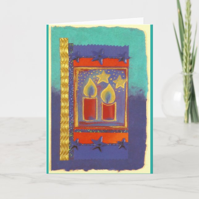 2 ROTE WEIHNACHTSKERZEN im PASTELL-COLLAGE-DESIGN Holiday Card (Front)