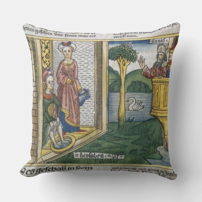 2 Samuel 11 1-5 David sees Bathsheba bathing, from Throw Pillow (Front)