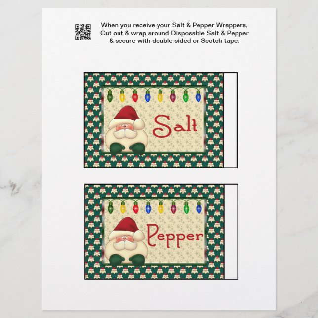 2 Santa Christmas Salt & Pepper Shaker Wrappers (Front)