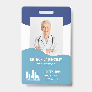 2 Shades of Blue Waves Logo & Photo Employee ID Badge