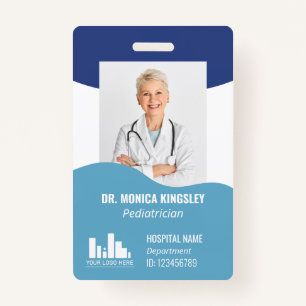 2 Shades of Blue Waves Logo & Photo Employee ID Badge
