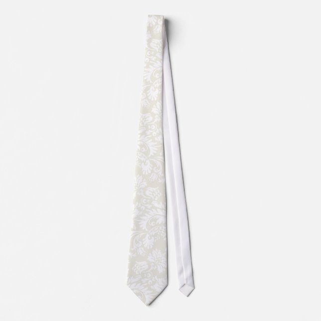 2 Shades Of White Vintage Floral Damasks Tie (Front)