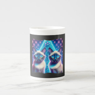 2 Siamese Kittens Posing In With Christmas Tree Bone China Mug
