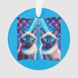 2 Siamese Kittens Posing In With Christmas Tree Ornament