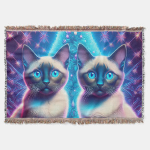 2 Siamese Kittens Posing In With Christmas Tree Throw Blanket