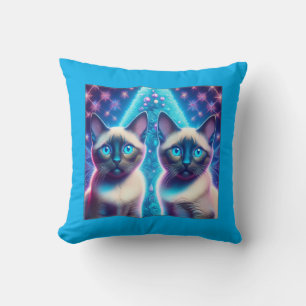 2 Siamese Kittens Posing In With Christmas Tree Throw Pillow