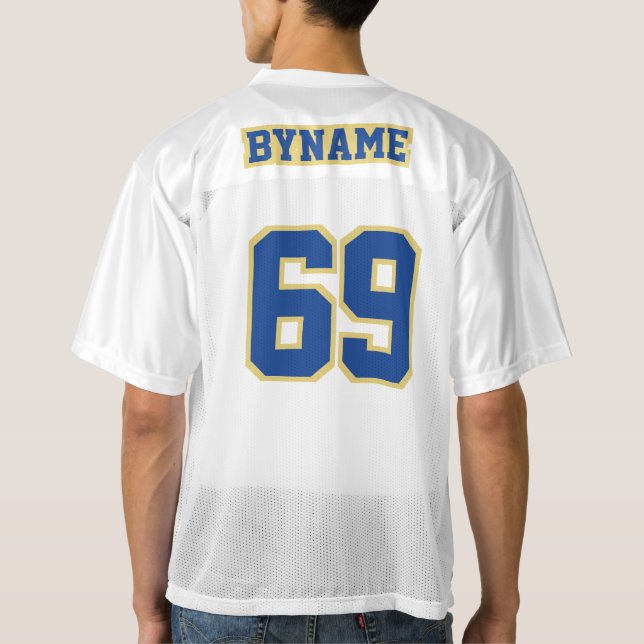 2 Side BLUE OLD GOLD WHITE Mens Football Jersey