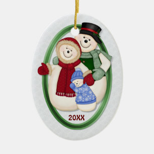 2 Sided - 1st Christmas Blue Frosty Snowman Family Ceramic Ornament