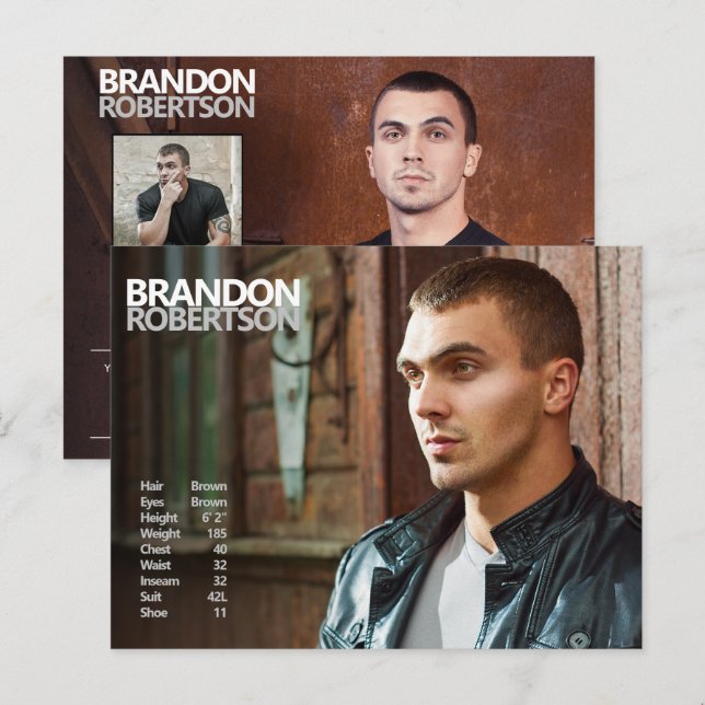 2 Sided 3 Photo Model Actor Promotional Postcard (Front/Back)