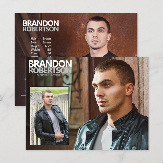 2 Sided 3 Photo Model Actor Promotional Postcard (Front/Back)