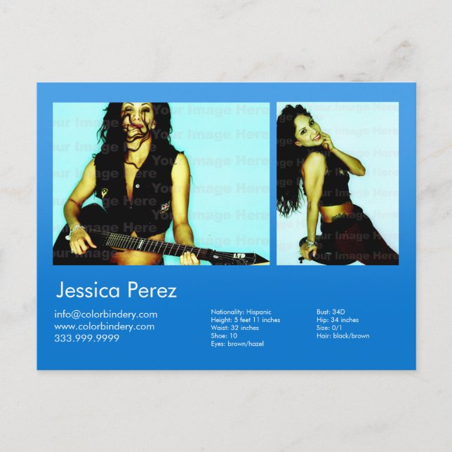 2-Sided Actor & Model 2 Shot Blue Headshot Comp Postcard (Front)
