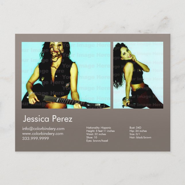 2-Sided Actor & Model 2 Shot Warm Grey Headshot Co Postcard (Front)