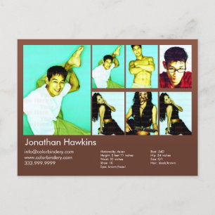 2-Sided Actor & Model Brown Headshot Comp Postcard