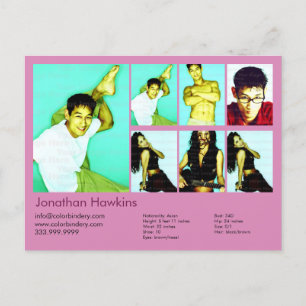 2-Sided Actor & Model Pink Headshot Comp Postcard