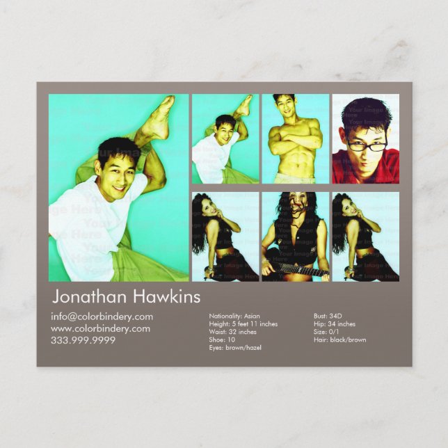 2-Sided Actor & Model Warm Grey Headshot Comp Postcard (Front)