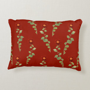 2-sided Burgundy flowers/tan background-other Side Accent Pillow