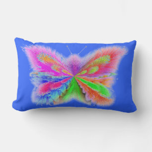 2 Sided Butterfly Art Blue and Orange Lumbar Pillow