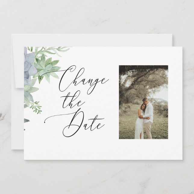 2 Sided Change the Date Photo Card  - succulents (Front)