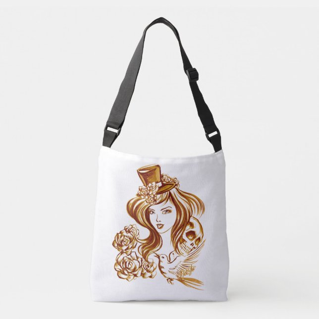 2 Sided Coffee Art Cross Body Bag w/ Pockets (Front)
