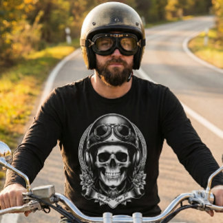 2 Sided Custom Biker Skull Motorcycle Long Sleeve T-Shirt