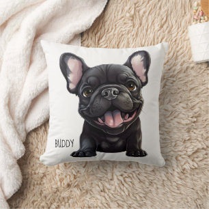 2 sided, custom colour & text, Frenchie puppy Throw Pillow